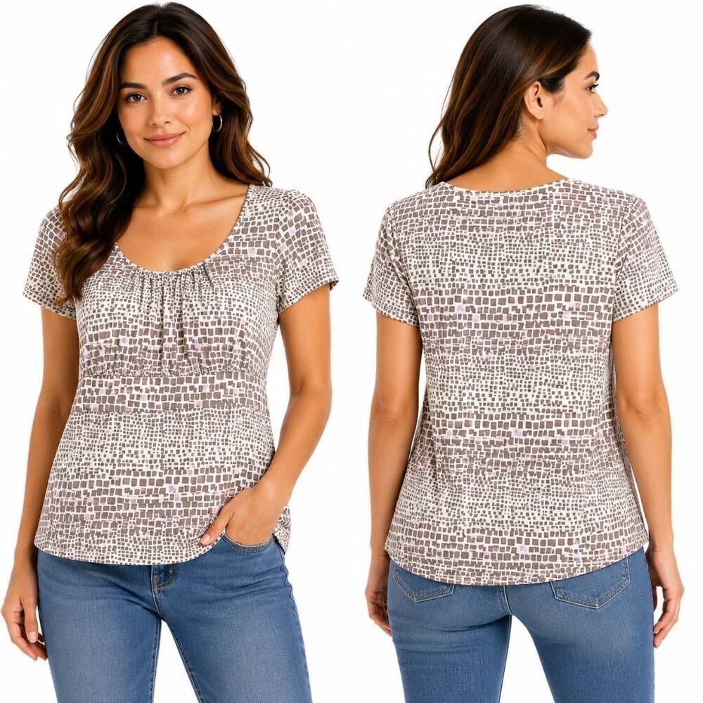 Ann Taylor Medium Geometric Print Stretch Career Top